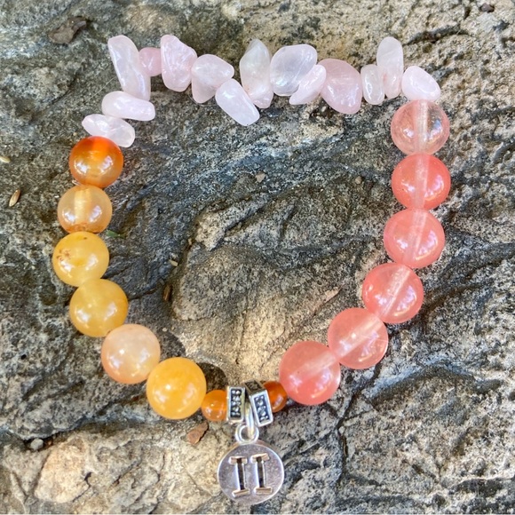 Gemini ♊️ Cherry, Rose Quartz & Jade Bracelet - Picture 3 of 6